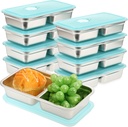 8 Pcs 30 oz Bento Boxes, 2 Compartments 304 Stainless Steel Food Storage Containers Snack Boxes with Leakproof Lids, Divided Meal Prep Lunch Box Food Container Dishwasher Safe