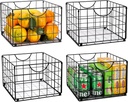 Metal Wire Basket Foldable Set of 4, Metal Bins for Organizing with PVC Sheet, 10.5x10.5in Wire Pantry Baskets Freezer Organizer Bins for Kitchen Closet Bathroom-Black