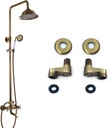 Antique Brass Shower System 8 Inch Rainfall Shower Head Bathroom Shower Faucet with Tub Spout with Matching Clawfoot Tub 3-3/8 Inch Adapter Adjustable Swing Arms Antique Brass