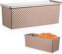 Healifty Vintage Bread Box Heavy Duty Rectangular Loaf Pan for Baking Non-stick Lid Corrugated Toast Storage Container