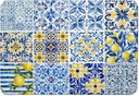 Mediterranean Tiles Dish Drying Mat, Blue White Italy Lemons Coffee Bar Mat for Countertops, Vintage Azulejo Absorbent Dish Drying Mats for Kitchen Counter Coffee Maker, 16x24 Inch