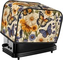 Spring Butterfly Flower Print Toaster Cover 2 Slice Washable Bread Maker Cover Decorative Kitchen Small Appliance Covers Dust Protection Stain Resistant Bread Machine Protector with Top Handle