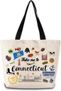 Take Me To Connecticut Tote Bag Reusable Grocery Bags Aesthetic Shopping Shoulder Handbag with Interior Pocket Lightweight & Washable Stylish Connecticut Travel Present for Women