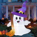 JOYIN 6 FT Tall Halloween Inflatables Ghost Outdoor Decorations, Cute Blow Up Ghost Holding Broom with LED, Blow Up Yard Decorations for Halloween Outdoor Yard Garden Lawn Party Decor