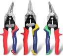 WORKPRO 3 Piece Aviation Tin Snips Set, 8 Inch Metal Cutter Shear for Left, Right and Straight Cut, Cr-V Blade, Ergonomic Handle with Hang Hole & Safety Latch