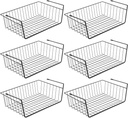 Under Shelf Basket, 6PCS Hanging Storage Basket for Pantry Cupboard Laundry Room Slide-in Baskets Organizer for Kitchen Counter Desk Bookshelf, Space Saving, Easy to Install, Black