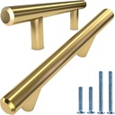 ALPINE HARDWARE PREMIUM SOLID Euro Style Bar Handle Pull-25Pack ~3 In Hole Center & 5 3/8 In Length-Heavy Stainless Steel Bar Handle Pull W/ Satin Gold/Brass Finish-AMERICAN Owned Cabinet Hardware