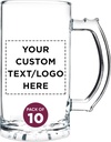 DISCOUNT PROMOS Custom Glass Beer Mug 16 oz. Set of 10, Personalized Bulk Pack - Great for Wedding Favors, Groomsmen Gifts, Birthday Gifts - Clear Bottom Color