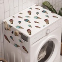 Lunarable Brown and Blue Washing Machine Organizer, Cartoon Style Ice Cream Cones with Cherries and Lemons on Top, Anti-slip Fabric Cover for Washers and Dryers, 47" x 18.5", Cadet Blue Multicolor