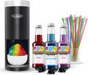 Hawaiian Shaved Ice HomePro Shaved Ice Machine Kit, 3-16oz. Syrup Flavors Cherry, Grape, Blue Raspberry, 50 spoon straws, 3 black pour spouts