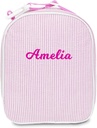 MT WORLD Personalized Lunch Bag Tote Custom Embroidery Name Reusable Seersucker Stripe Pattern Insulated Lunch Box