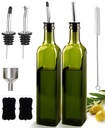 17oz Olive Oil Dispenser Bottle, 500ml Oil & Vinegar Cruet with 2 Stainless Steel Pourers, 2 Labels,1 Brush and 1 Funnel for Kitchen (12.4inch)