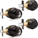 Probrico 2 Sets-Oil Rubbed Bronze Entry Door Knobs with Double Cylinder Deadbolts Combo Pack, Keyed Alike Handlesets for Front and Entrance Door, Interior and Exterior Door Hardware,Contractor Pack