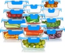 KOMUEE 24 Pieces Glass Food Storage Containers Set,Glass Meal Prep Containers-Stackable Airtight Glass Storage Containers with lids,Freezer, Microwave, Oven Safe,Blue