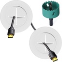 TV Wire Hider Kit for Wall Mount TV, White in Wall Cable Management Kit, Includes 2 Pass Throughs and Hole Saw Drill Attachment for Easy Install