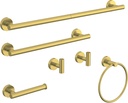 6 Pcs Brushed Gold Bathroom Accessories Hardware Set SUS304 Stainless Steel Towel Rack and Toilet Paper Holder Set Bath Towel Bar Set Wall Mounted for Bathroom Kitchen