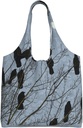 Tote Bag Kitchen Reusable Grocery Bags Black Crow Birds Canvas Tote Bag Aesthetic Reusable Shoulder Bag For Gym, Travel, Work