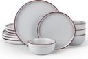 Famiware Mercury Plates and Bowls Sets, 12 Pieces Stoneware Dinnerware Sets, Dishes Set for 4, Microwave and Dishwasher Safe, Light Grey