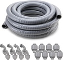 DWALE Liquid-Tight Conduit and Connector Kit,Flexible Non Metallic Liquid Tight Electrical Conduit,1/2inch 25ft Electrical Conduit Kit,with 8 Straight and 8 Angle Fittings Included,1/2 in. Dia