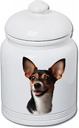 Best of Breed Rat Terrier Tri Dog and Cat Ceramic Treat Jar 9" Tall Air Tight Seal All White