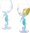 Supreme Housewares Seahorse Stem Wine Glasses, Blue Seahorse-Shaped Reusable Shatterproof Acrylic Glass for Red or White Wine, Poolside, Outdoors, Parties, 18 oz, Set of 2