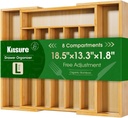 Kitsure Silverware Organizer - Expandable Bamboo Kitchen Drawer Organizer for Cooking Utensils and Cutlery, Sturdy & Thickened Kitchen Organizers and Storage Solution, 18.5"×13.3"×1.8"
