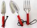 HOMEGARDEN 3 Piece Deluxe Gardening Hand Tool Set | Hand Fork, Trowel, Transplant Trowel | 10" x 9" Design | Silvery Steel Finish with Red Handles | Essential Gardening Kit