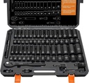 Impact Socket Wrench Set 1/2" Drive - Trivd Frol 65pcs Impact Socket Set Metric and Standard Full, Metric Socket Set 8-24mm & SAE Socket Set 3/8"-1-1/4", Shallow & Deep Socket Set, Extensions, Adapter