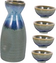 Cabilock 1Set Japanese Style Ceramic Sake Pot with Assorted Color Cups Smooth Finish Comfortable Grip for Sake Home Use
