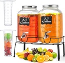 2 Pcs 2.5 Gallon Glass Drink Dispenser with Stand Glass Beverage Dispenser with Spigot Ice Cylinder Chalkboard Juice Dispenser for Parties Water Mason Jar Dispenser for Wedding
