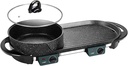 Electric Barbecue Hot Pot with Lid Portable 2 in 1 Electric Hot Pot BBQ Fondue BBQ Hotpot Indoor Outdoor (Color : Black 1, Size : 68x27x19CM)