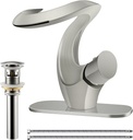 Elegant Alien Brushed Nickel Bathroom Sink Faucet Single Hole,AUU Waterfall Vanity Sink Faucet Solid Brass,Single Handle Basin Tap with Pop Up Drian&Deck Plate