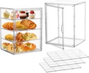 Attelite Pastry Display Case,2 Pack 4 Layers Adjustable Clear Bread Box for Kitchen Countertop,Bread Storage with Magnetic Door Bakery Pastry Display15.5x11.4x9.8inch