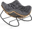 SWITTE Outdoor Rocking Chair, Oversized Patio Papasan Rocker, Comfy Wicker Reading Lounge, Indoor Egg Chair for Bedroom, Living Room, Porch, Garden, Lawn-Dark Grey