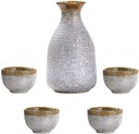 5 Piece Sake Set, Japanese Sake Cup Set,Silver Design Ceramic Cups, Quaint Texture, for Cold/Warm/Shochu/Tea, Best Gift for Family and Friends