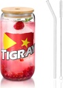 Tigray In My Heart Tigray Inside Me Tigray Flag 16 Oz Drinking Glasses With Bamboo Lids,Glass Straw And Cleaning Brushes Glass Tea Cup For Iced Coffee,Smoothie,Cocktail,Beer,Whiskey,Soda,Matcha