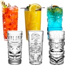 Tiki Glasses Set of 6 - 14 Oz Highball Glasses for Cocktails - Modern Clear Tropical Cups Tumbler Set - Mixed Drinking Glass for Hawaiian Bar Island Party Beverages Iced Tea