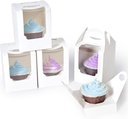 Cupcake Boxes 25 Pcs, Individual Cupcake Carrier White with Window Insert and Handle Pastry Containers Single Muffins Container for Bakery Wrapping Party Favor Packing