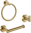 Adjustable Self Adhesive Suction Cup Towel Bar Set No Drill Wall Mounted Stainless Steel Towel Organizer Holder Bathroom Hardware Accessories Set, 3- Pieces (Golden)