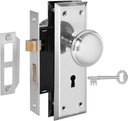 Mortise Lock Set for Interior Door,Replacing Antique Door Knobs with Lock and Key Door Knobs, Satin Nickel Finish