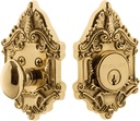 Nostalgic Warehouse 715125 Victorian Plate Single Cylinder Deadbolt Victorian Door Knob in Unlacquered Brass,
