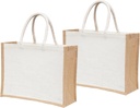 2 Pcs White Burlap Tote Bags with Handles, Large 15.8"x11.9"x5.9", Reusable Jute Tote Bridesmaid Gift Bags for Beach, Shopping, Weddings & DIY Crafts by Yogi’s Gift®