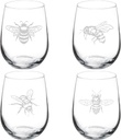 MIP Set of 4 Wine Glass Gift Honey Bee Collection (17 oz Stemless)