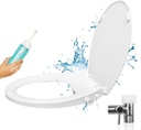 GenieBidet Left Side Bidet Toilet Seat Elongated - Dual Nozzles with T adapter & Bottle - Adjustable Water Pressure & Slow Close Bidet Seat Elongated with No Wiring & Easy Installation