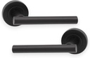 Infinity Decor Pair of Straight T-Bar Lever Door Handle on Round Rose Set Matt Black Interior Pull Handles – Ideal for Residential and Office use