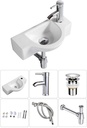 Bathroom Ceramic Washbasin and Faucet Combo White Small Wall Mount Sink Set Chrome Pop-up Drain Included (Sink with Faucet & Drain)