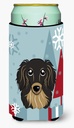 Caroline's Treasures BB1709TBC Winter Holiday Longhair Black and Tan Dachshund Tall Boy Hugger Can Cooler Sleeve Hugger Machine Washable Drink Sleeve Hugger Collapsible Insulator Beverage Insulated Ho