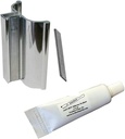 3" Bright Chrome Frameless Shower Door Handle with Metal Strike, Magnet and Clear 100% Pure RTV Silicone Sealant - 0.5 oz. Squeeze Tube for 1/8", 5/32", 3/16" and 1/4" Glass - Set