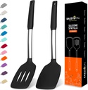 Silicone Spatula Set - Turner Spatulas Silicone Heat Resistant 600°F - Slotted & Solid Spatula for Cooking Fish, Eggs, Pancakes Flipper – Spatulas for kitchen use – Black