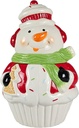Hanna's Handiworks Frosty Cupcake Snowman Cookie Jar - Merry Decor for Kitchen Storage and Decoration for Holiday Parties and Everyday Use - Perfect for Home, Office, Dorm, and School